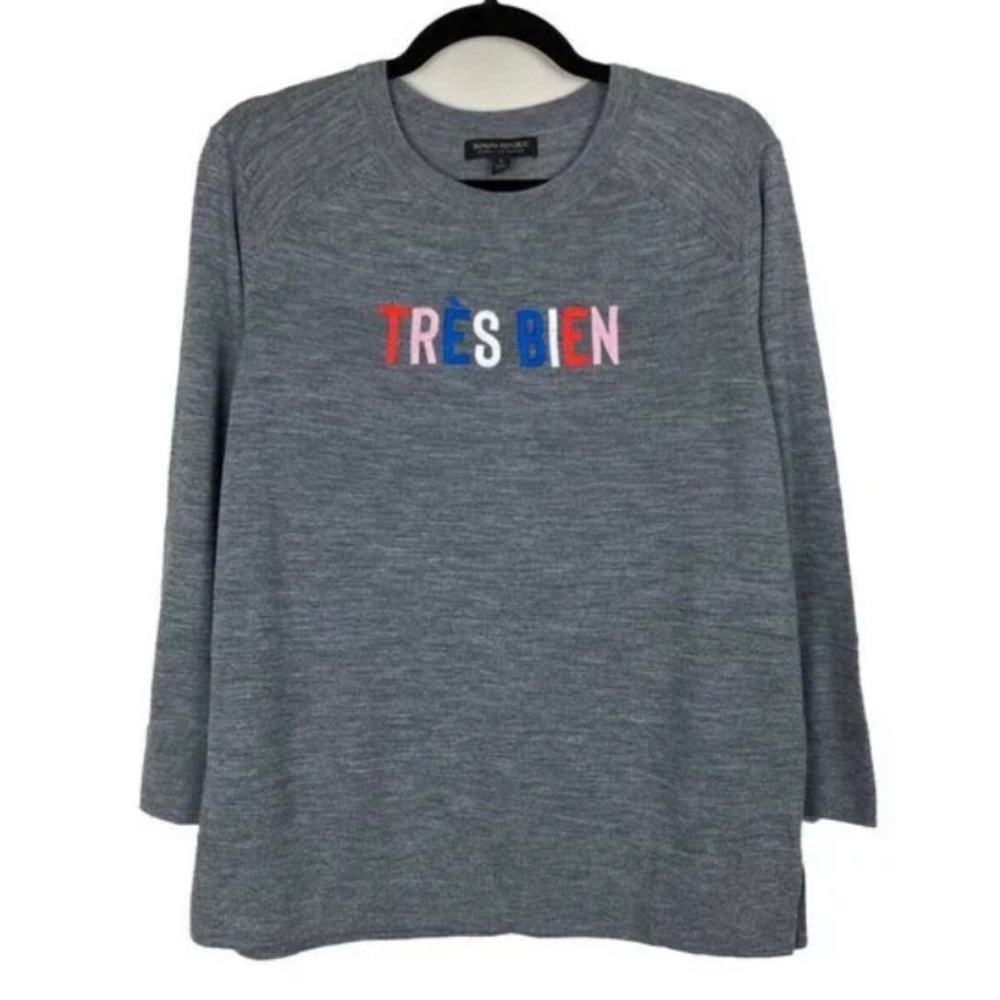 Banana Republic Tres Bien Gray Merino Wool Sweater L Large Lightweight Knit Grey - Picture 1 of 6